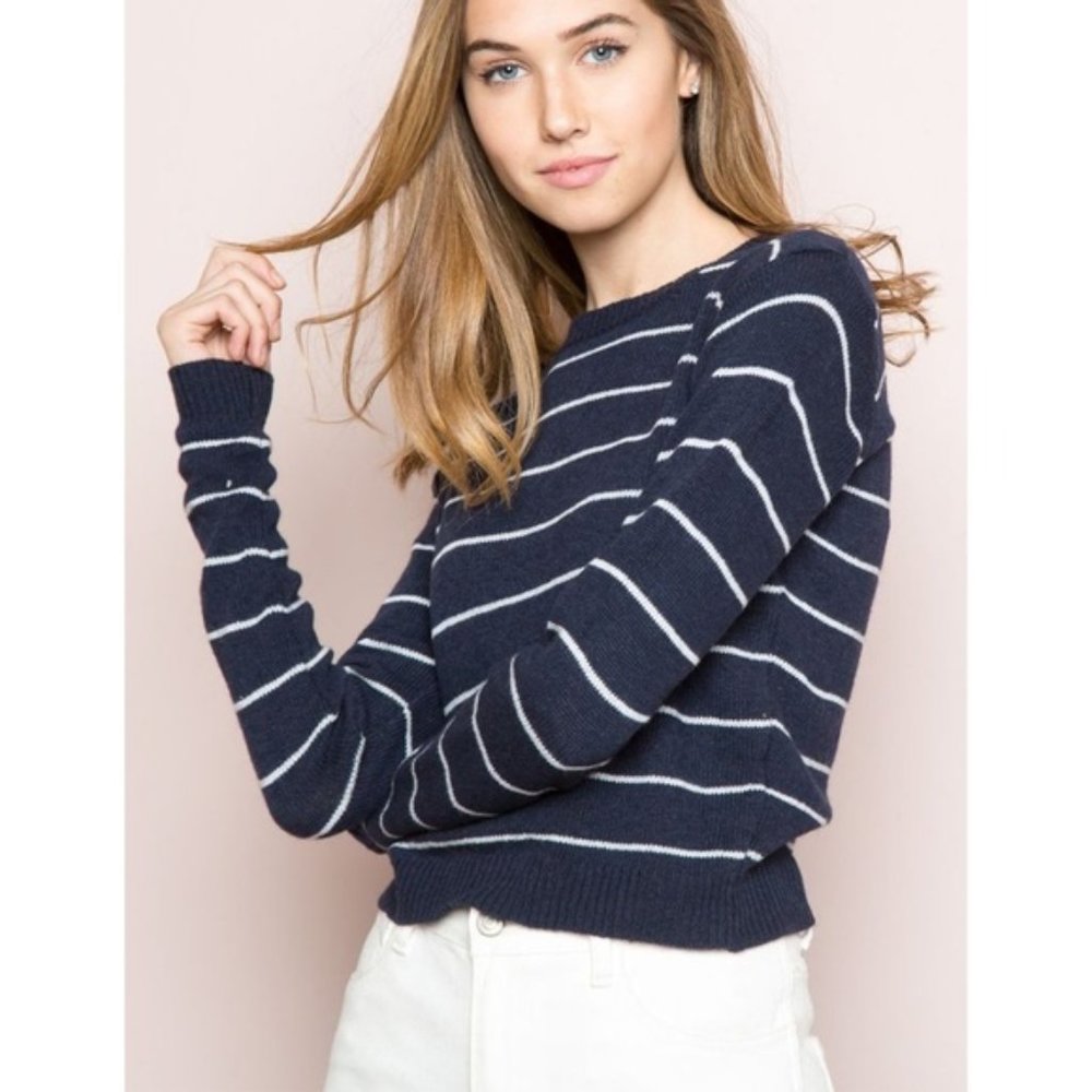 Brandy Melville Sweater Navy White Striped OS